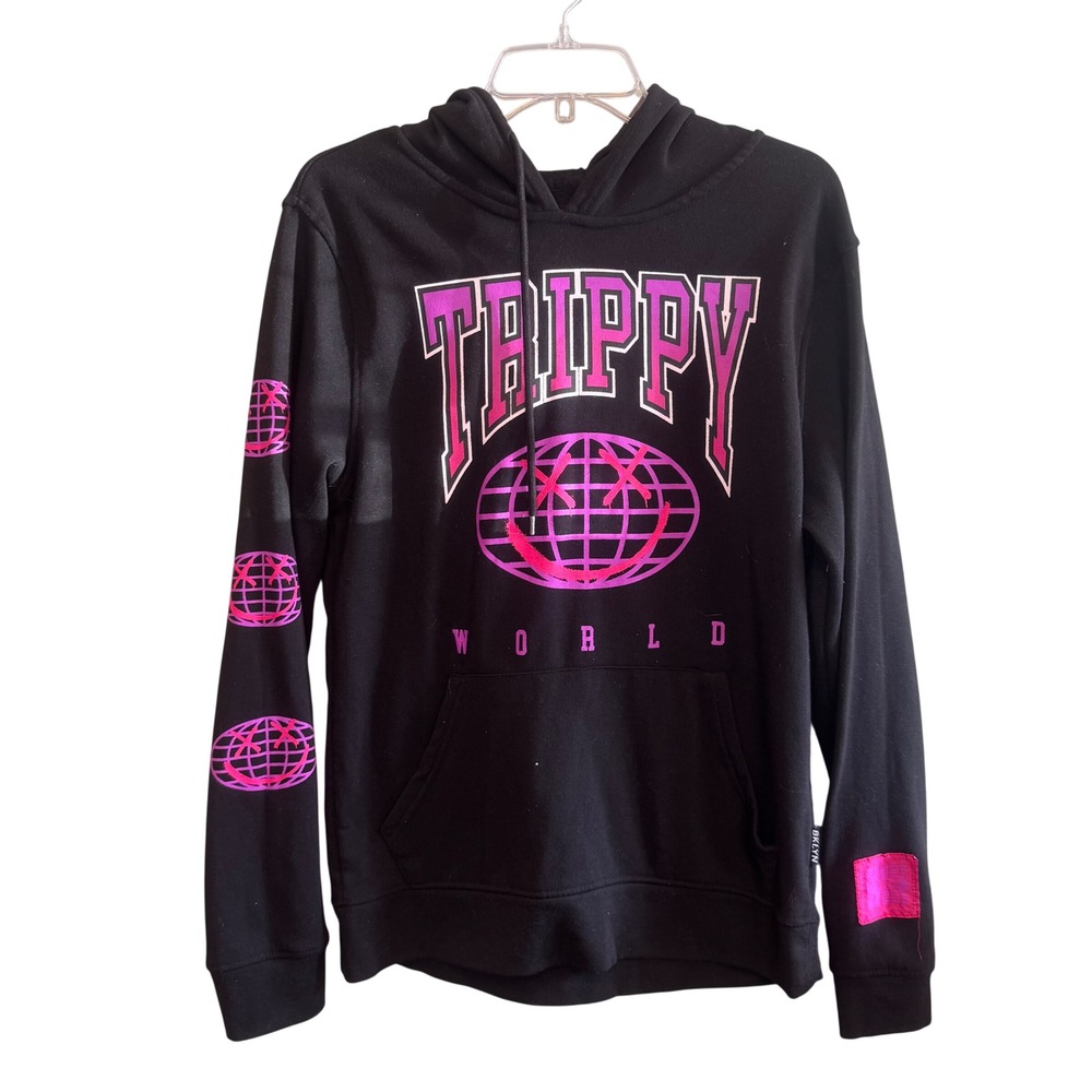 Brooklyn Cloth Womens Trippy World Graphic Sleeve Hoodie‎ Black Pink Medium